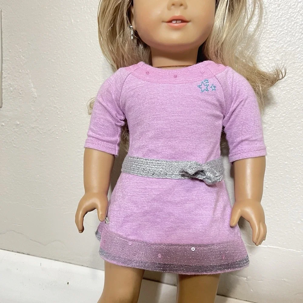 American Girl Doll Just Like You Truly Me‎ 2014 Blonde Blue Eyes Earrings Dress